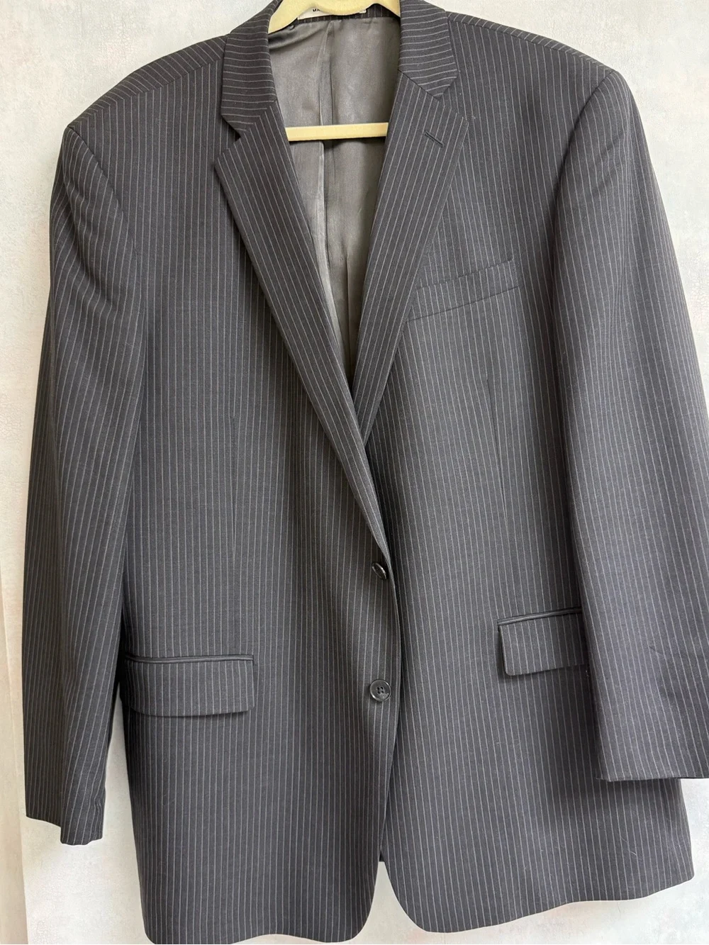 46R Kenneth Cole Suit Jacket 2 Button Pin Stripe Gray- Wear w/ gray slacks/jeans